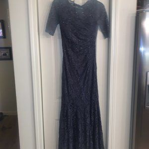 Long 3/4 Sleeve All Over Glitter Lace Mermaid Gown